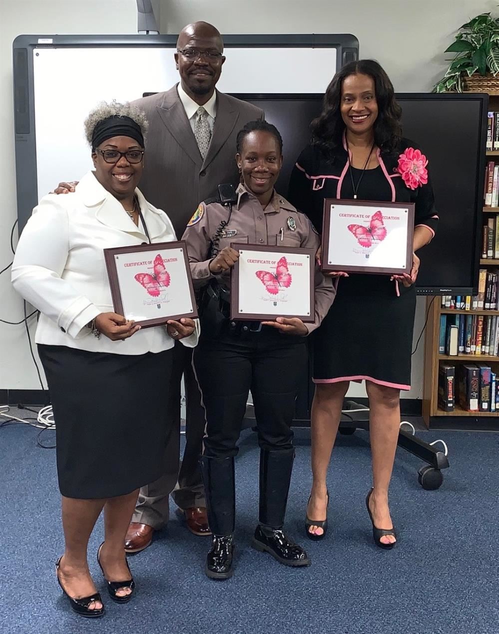  Living Your Best Life Seminar Guests Dr. Valerie Wanza, FHP Trooper Chantale Jones, and School Board Member Dr. Rosalind Osg